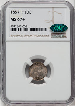 1857 H10C CAC NGC Plus Seated Half Dime NGC MS67+