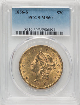 1856-S $20 Liberty Double Eagle PCGS MS60
