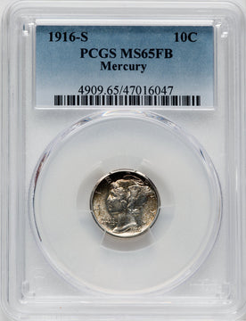 1916-S 10C Mercury FB Mercury Dime PCGS MS65