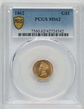 1862 G$1 Gold Dollar PCGS MS62