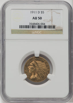 1911-D $5 Indian Half Eagle NGC AU50