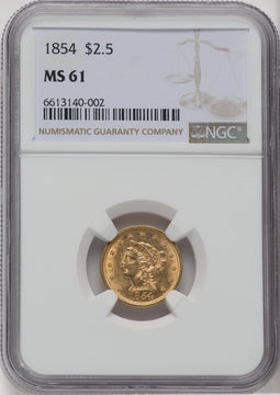 1854 $2.50 Liberty Quarter Eagle NGC MS61