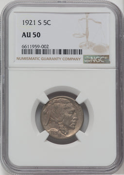 1921-S 5C Buffalo Nickel NGC AU50