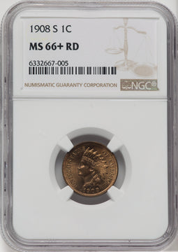 1908-S 1C RD NGC Plus Indian Cent NGC MS66+