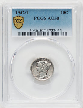 1942/1 10C Mercury Dime PCGS AU50