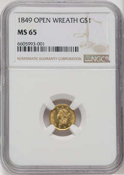1849 G$1 Gold Dollar NGC MS65