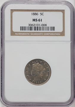1886 5C Liberty Nickel NGC MS61