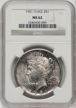 1921 $1 Peace Dollar NGC MS62