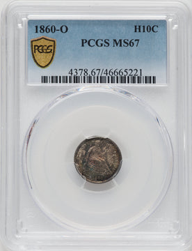 1860-O H10C Seated Half Dime PCGS MS67