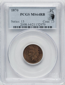 1870 1C RB Indian Cent PCGS MS64