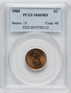 1905 1C RD Indian Cent PCGS MS65