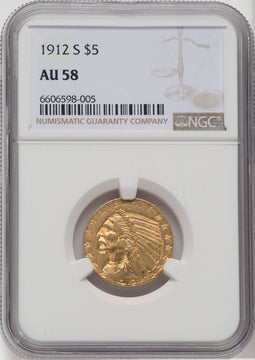 1912-S $5 Indian Half Eagle NGC AU58