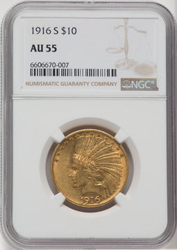 1916-S $10 Indian Eagle NGC AU55