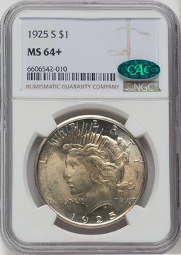 1925-S $1 CAC NGC Plus Peace Dollar NGC MS64+