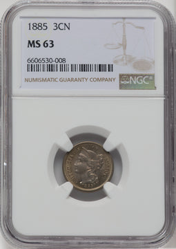 1885 3CN Three Cent Nickel NGC MS63