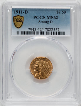 1911-D $2.50 Indian Quarter Eagle PCGS MS62