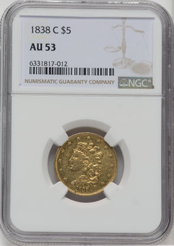 1838-C $5 Classic Half Eagle NGC AU53