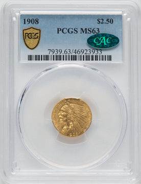 1908 $2.50 CAC Indian Quarter Eagle PCGS MS63