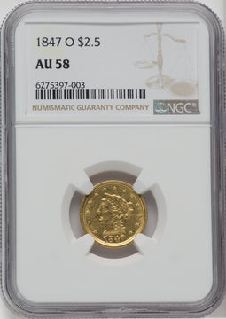 1847-O $2.50 Liberty Quarter Eagle NGC AU58