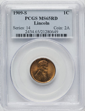 1909-S 1C Lincoln RD Lincoln Cent PCGS MS65