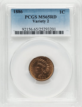 1886 1C Type Two RD Indian Cent PCGS MS65