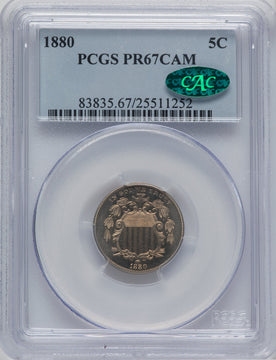 1880 5C CA CAC Proof Shield Nickel PCGS PR67
