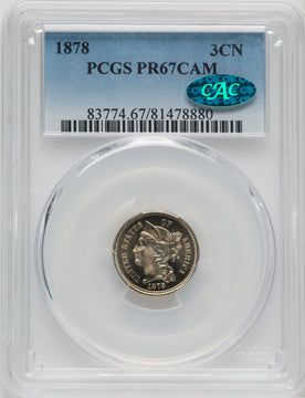 1878 3CN CA CAC Proof Three Cent Nickel PCGS PR67