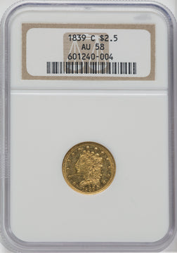 1839-C $2.50 Classic Quarter Eagle NGC AU58