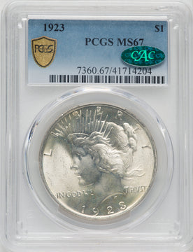 1923 $1 CAC Peace Dollar PCGS MS67