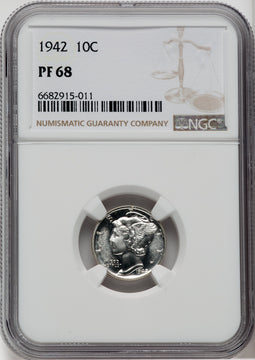1942 10C Proof Mercury Dime NGC PR68
