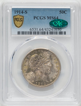 1914-S 50C CAC Barber Half Dollar PCGS MS64