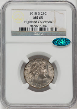 1915-D 25C CAC Barber Quarter NGC MS65