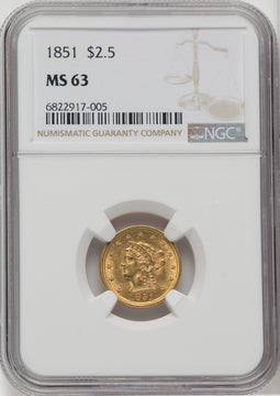 1851 $2.50 Liberty Quarter Eagle NGC MS63