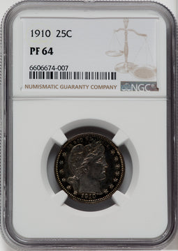 1910 25C Proof Barber Quarter NGC PR64