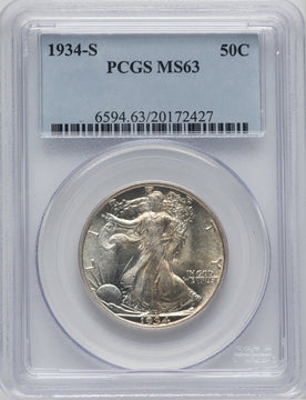 1934-S 50C Walking Liberty Half Dollar PCGS MS63