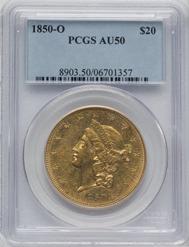 1850-O $20 Liberty Double Eagle PCGS AU50