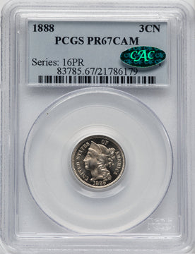 1888 3CN CA CAC Proof Three Cent Nickel PCGS PR67