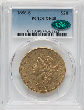1856-S $20 CAC Liberty Double Eagle PCGS XF40