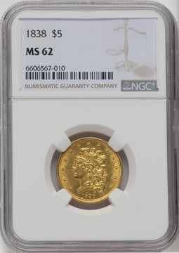 1838 $5 Classic Half Eagle NGC MS62