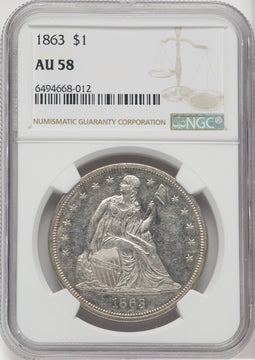 1863 S$1 Seated Dollar NGC AU58