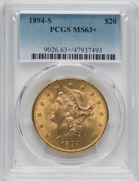 1894-S $20 Liberty Double Eagle PCGS MS63+