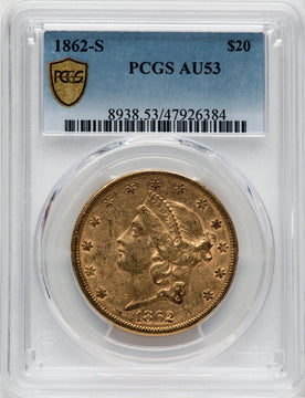 1862-S $20 Liberty Double Eagle PCGS AU53