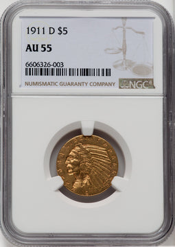 1911-D $5 Indian Half Eagle NGC AU55