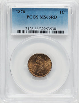 1876 1C RD Indian Cent PCGS MS66