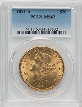 1891-S $20 Liberty Double Eagle PCGS MS63