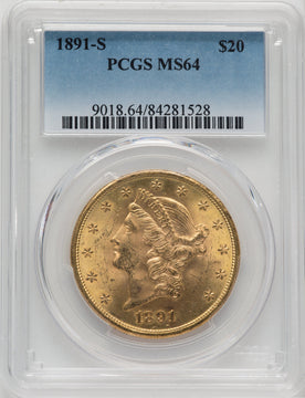 1891-S $20 Liberty Double Eagle PCGS MS64
