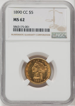 1890-CC $5 Liberty Half Eagle NGC MS62
