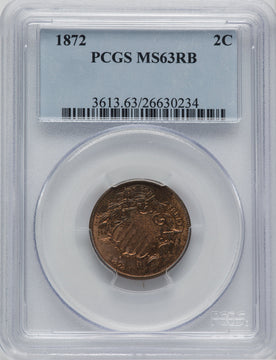 1872 2C RB Two Cent Pieces PCGS MS63