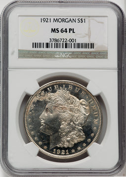 1921 $1 Morgan PL Morgan Dollar NGC MS64