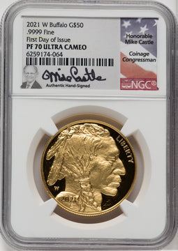 2021-W G$50 Gold BuffaloFirst Day of Issue DCAM NGC PF70